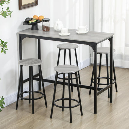 Five-Piece Industrial Bar Table Set with Four Stools - Grey/Black