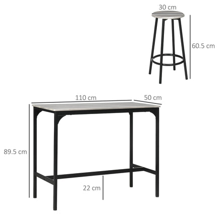 Five-Piece Industrial Bar Table Set with Four Stools - Grey/Black