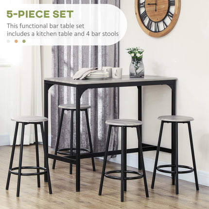 Five-Piece Industrial Bar Table Set with Four Stools - Grey/Black