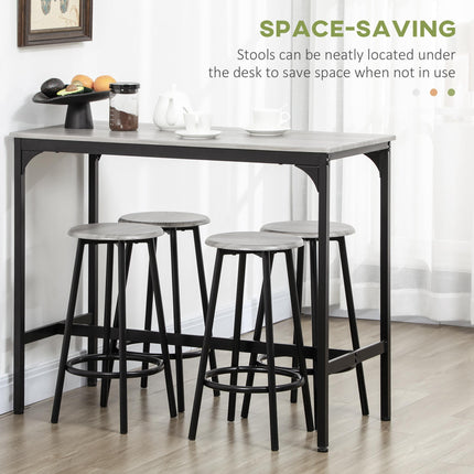 Five-Piece Industrial Bar Table Set with Four Stools - Grey/Black