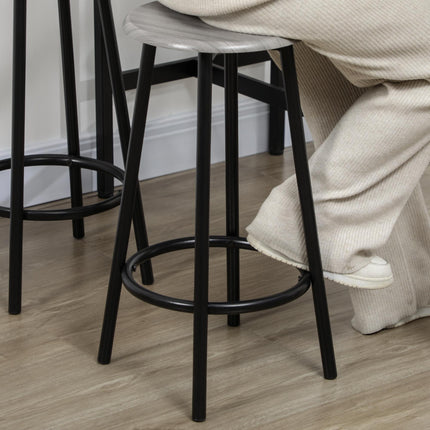 Five-Piece Industrial Bar Table Set with Four Stools - Grey/Black