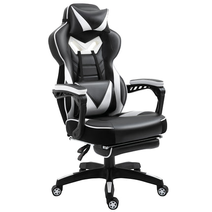 Ergonomic Adjustable Racing Gaming Chair with Recliner, Headrest, Lumbar Support & Footrest - White