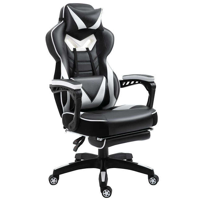 Ergonomic Adjustable Racing Gaming Chair with Recliner, Headrest, Lumbar Support & Footrest - White