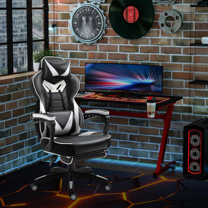 Ergonomic Adjustable Racing Gaming Chair with Recliner, Headrest, Lumbar Support & Footrest - White