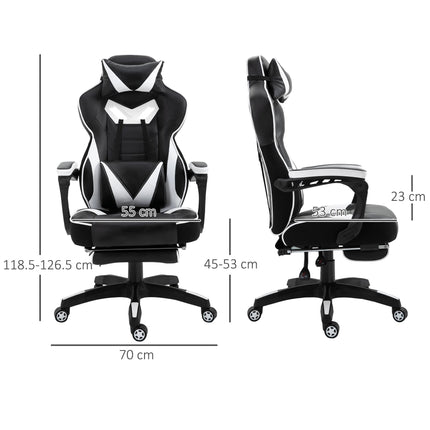 Ergonomic Adjustable Racing Gaming Chair with Recliner, Headrest, Lumbar Support & Footrest - White