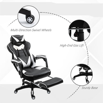 Ergonomic Adjustable Racing Gaming Chair with Recliner, Headrest, Lumbar Support & Footrest - White