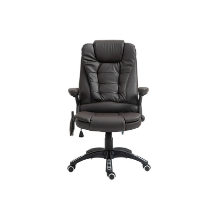 Executive High Back PU Leather Office Chair with Massage, Heat, Tilt & Recline - Brown