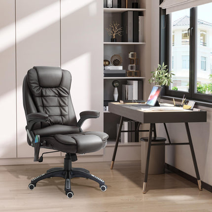 Executive High Back PU Leather Office Chair with Massage, Heat, Tilt & Recline - Brown
