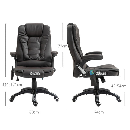 Executive High Back PU Leather Office Chair with Massage, Heat, Tilt & Recline - Brown