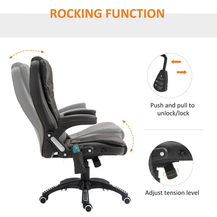 Executive High Back PU Leather Office Chair with Massage, Heat, Tilt & Recline - Brown