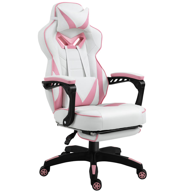 Ergonomic Adjustable Racing Gaming Chair with Recliner, Headrest, Lumbar Support & Footrest - Pink
