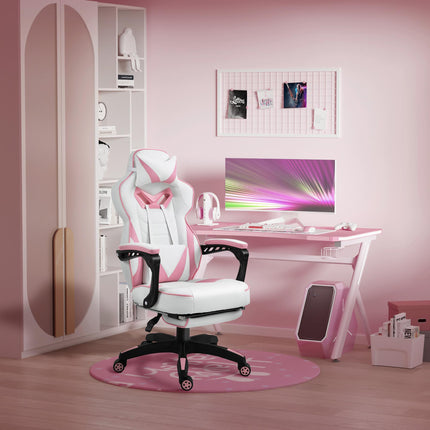 Ergonomic Adjustable Racing Gaming Chair with Recliner, Headrest, Lumbar Support & Footrest - Pink