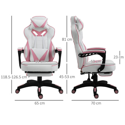 Ergonomic Adjustable Racing Gaming Chair with Recliner, Headrest, Lumbar Support & Footrest - Pink