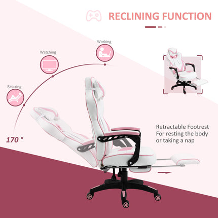 Ergonomic Adjustable Racing Gaming Chair with Recliner, Headrest, Lumbar Support & Footrest - Pink