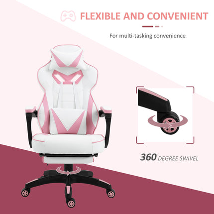 Ergonomic Adjustable Racing Gaming Chair with Recliner, Headrest, Lumbar Support & Footrest - Pink