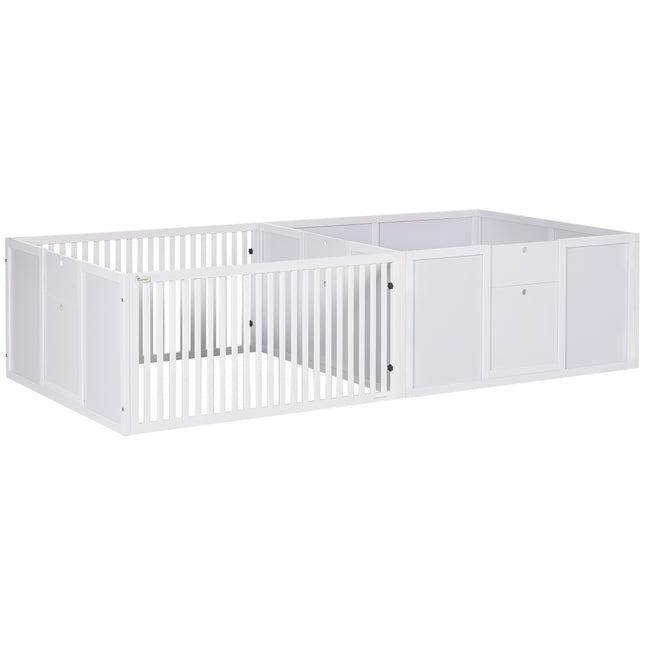 7-Panel Two-Room Puppy Playpen with 3 Doors for Baby Dogs - White