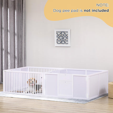 7-Panel Two-Room Puppy Playpen with 3 Doors for Baby Dogs - White