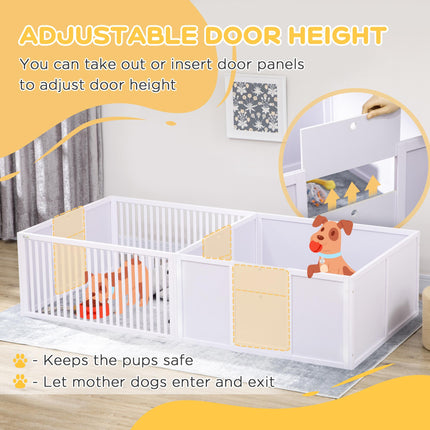 7-Panel Two-Room Puppy Playpen with 3 Doors for Baby Dogs - White
