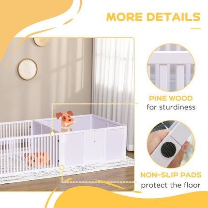 7-Panel Two-Room Puppy Playpen with 3 Doors for Baby Dogs - White