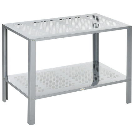 2 Tier Galvanised Steel Plant Stand with Mesh Shelves - Silver