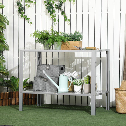 2 Tier Galvanised Steel Plant Stand with Mesh Shelves - Silver
