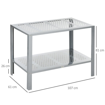 2 Tier Galvanised Steel Plant Stand with Mesh Shelves - Silver
