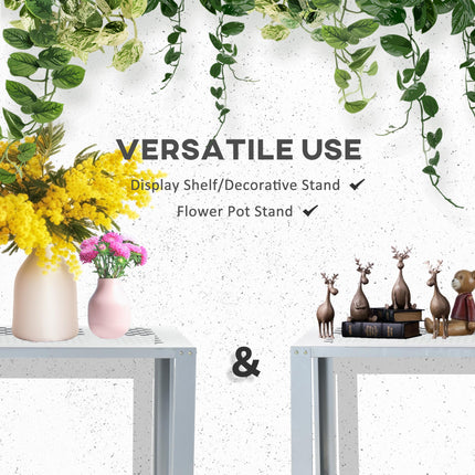 2 Tier Galvanised Steel Plant Stand with Mesh Shelves - Silver