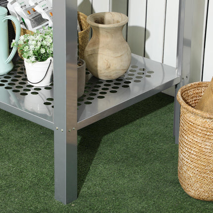2 Tier Galvanised Steel Plant Stand with Mesh Shelves - Silver