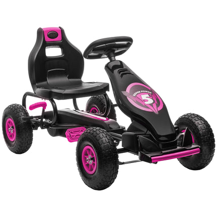 Children's Pedal Go Kart with Adjustable Seat, Handbrake & Inflatable Tyres for Ages 5-12 - Pink