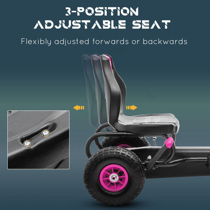 Children's Pedal Go Kart with Adjustable Seat, Handbrake & Inflatable Tyres for Ages 5-12 - Pink