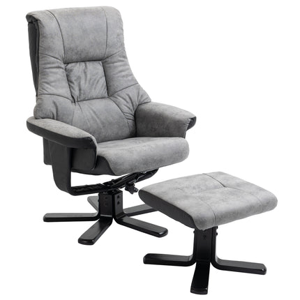 Swivel Recliner Sofa Armchair with Footstool Microfiber Upholstery - Grey