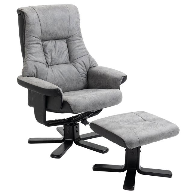 Swivel Recliner Sofa Armchair with Footstool Microfiber Upholstery - Grey