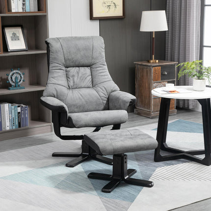 Swivel Recliner Sofa Armchair with Footstool Microfiber Upholstery - Grey