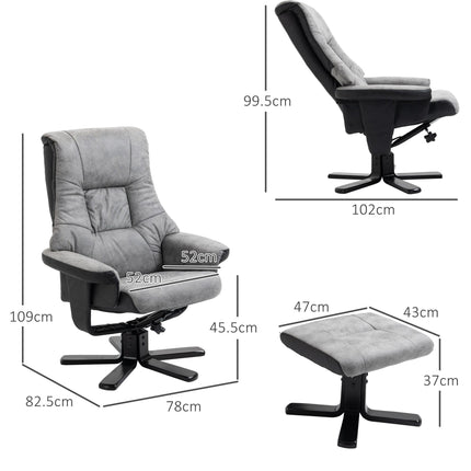 Swivel Recliner Sofa Armchair with Footstool Microfiber Upholstery - Grey