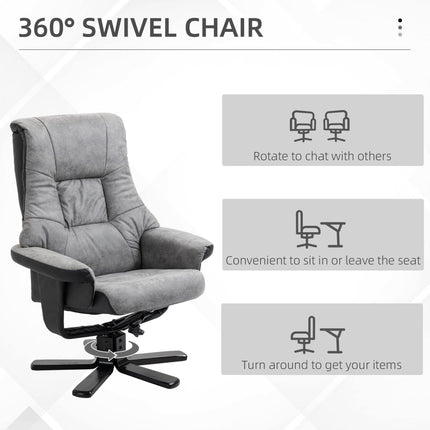 Swivel Recliner Sofa Armchair with Footstool Microfiber Upholstery - Grey