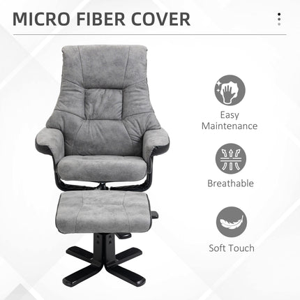 Swivel Recliner Sofa Armchair with Footstool Microfiber Upholstery - Grey