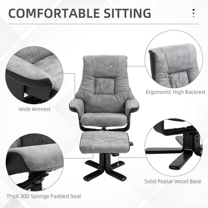 Swivel Recliner Sofa Armchair with Footstool Microfiber Upholstery - Grey