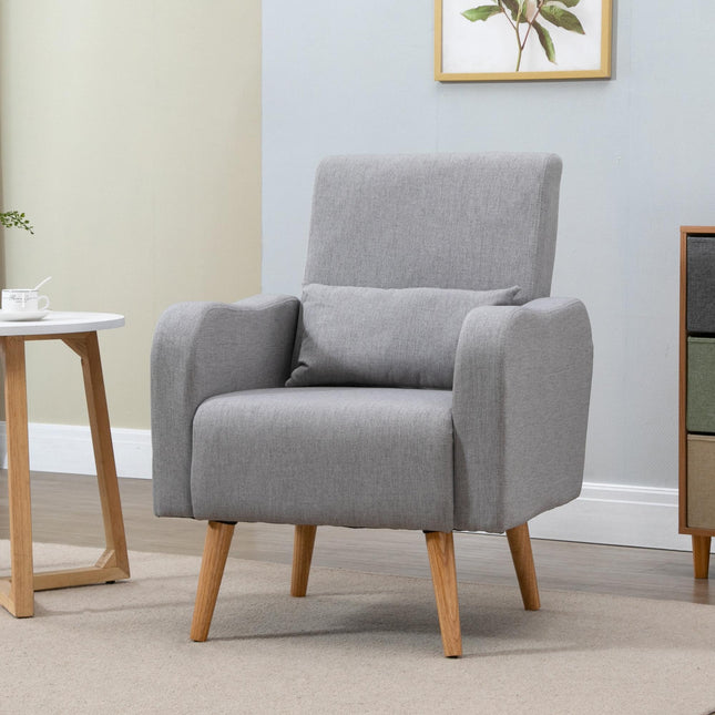 Scandinavian Linen-Touch Accent Chair with Wooden Frame - Grey