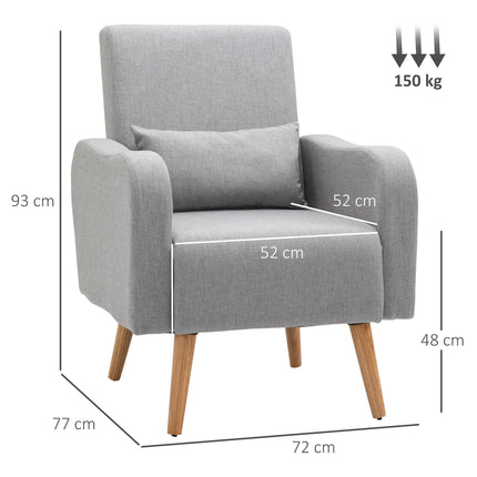 Scandinavian Linen-Touch Accent Chair with Wooden Frame - Grey