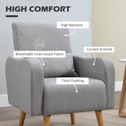 Scandinavian Linen-Touch Accent Chair with Wooden Frame - Grey