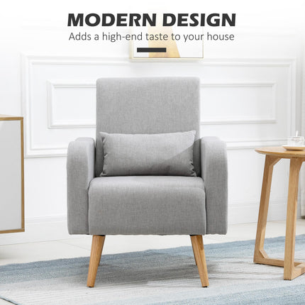 Scandinavian Linen-Touch Accent Chair with Wooden Frame - Grey
