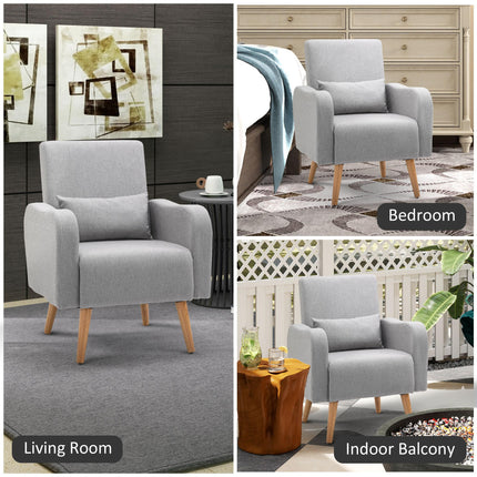 Scandinavian Linen-Touch Accent Chair with Wooden Frame - Grey