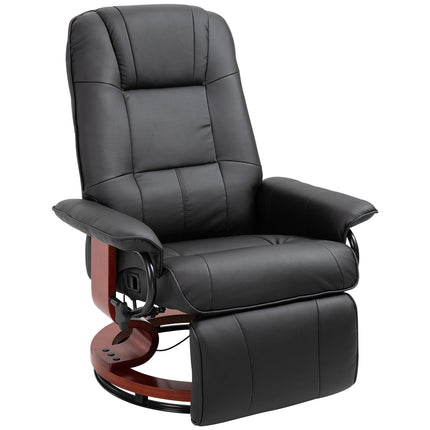 Manual Recliner Armchair Sofa with Faux Leather Upholstered Wooden Base for Living Room Bedroom - Black