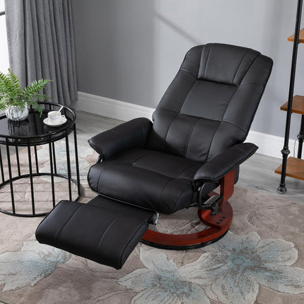 Manual Recliner Armchair Sofa with Faux Leather Upholstered Wooden Base for Living Room Bedroom - Black