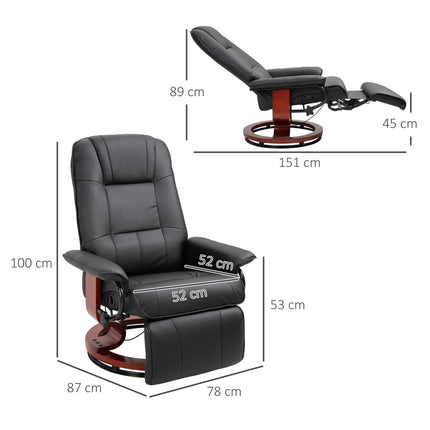 Manual Recliner Armchair Sofa with Faux Leather Upholstered Wooden Base for Living Room Bedroom - Black