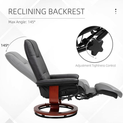 Manual Recliner Armchair Sofa with Faux Leather Upholstered Wooden Base for Living Room Bedroom - Black