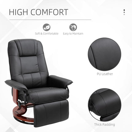 Manual Recliner Armchair Sofa with Faux Leather Upholstered Wooden Base for Living Room Bedroom - Black