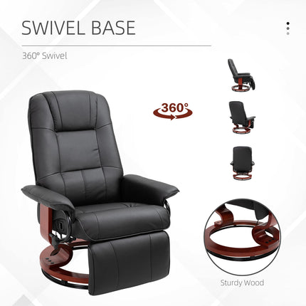 Manual Recliner Armchair Sofa with Faux Leather Upholstered Wooden Base for Living Room Bedroom - Black