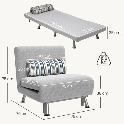 Single Foldable Sofa Bed with Pillow 1 Person Sleeper Lounge - Grey