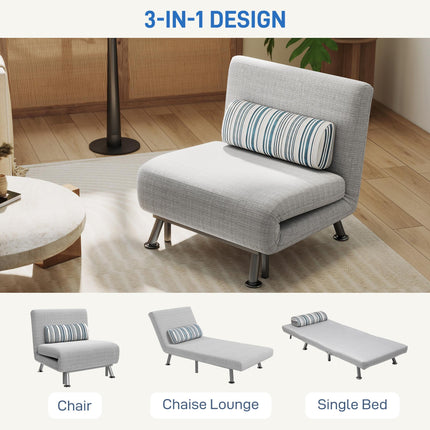 Single Foldable Sofa Bed with Pillow 1 Person Sleeper Lounge - Grey